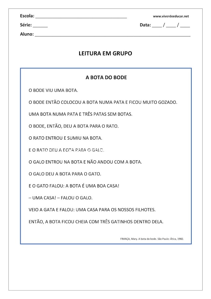 Interpretação do Texto: A Bota e o Bode - 1º Ano do Fundamental