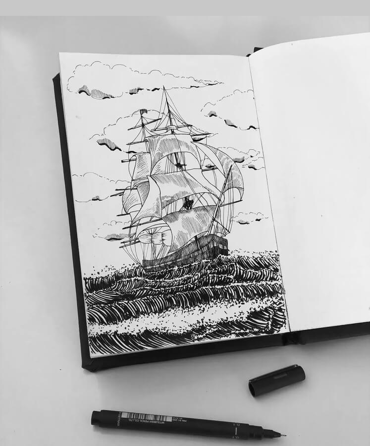 09-Sail-ship-and-waves-Ink-Drawings-Shahin-www-designstack-co