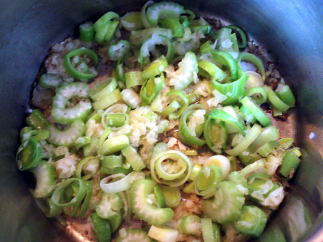 saute onion, celery and leeks