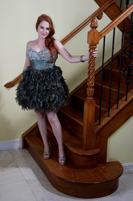 a jeweled sweetheart neckline with a feather skirt, Patricia South Bridal, Prom, Prom Dress, Katie Scarpati, Mary Scarpati, Miami Bloggers, South Florida Bloggers, Twin Bloggers, Blog, Blogger, Beauty Blogger, How To Style, Prom Dress Fashion, Fashion, Fashion Blogger, Fashion Blog, Style, Twin Vogue, Red Hair,