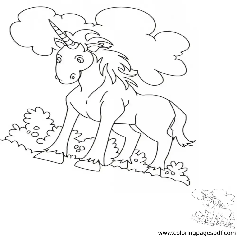 Coloring Page Of A Unicorn Looking Down