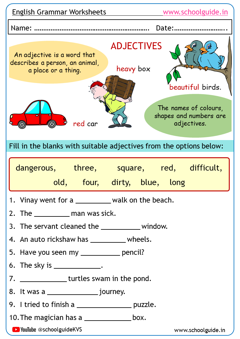 Free Printable Adjectives Worksheets