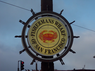 close up of Fisherman's Wharf of San Francisco sign with large crab in the middle