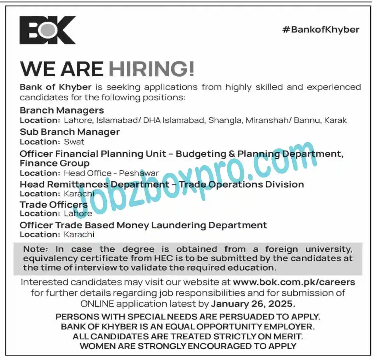 Bank of Khyber BOK Latest Jobs