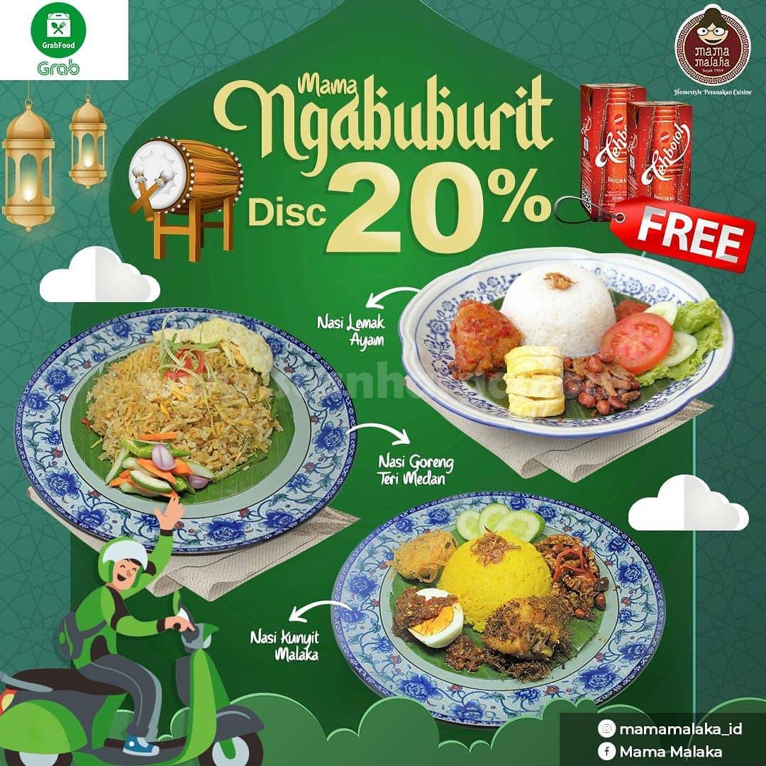 MAMA MALAKA Promo Ngabuburit Diskon 20% + Gratis Teh Kotak Sosro via GRABFOOD