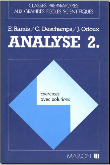 E. (Edmond) Ramis, C. (Claude) Deschamps, J Odoux, "Analyse Tome 1 Exercices"  Dunod | 1997 | ISBN: 2225800987 | 190 pages | Djvu | 2,3 mb   Summary: high level undergraduate analysis (in french) Rating: 5  this book is part of a series of maths books in french designed for very specific students in mathematics expected to reach a high level in advanced calculus and algebra within two years before trying their skill at admission contests to prestige schools such as école polytechnique, école des mines or école normale supérieure (usual cursus followed by Yoccoz and Serreamong many others); it is self contained and quite informative but the maths level is quite daunting  Les volumes de la série Ramis constituent des ouvrages de référence qui serviront aux étudiants tout au long de leurs études et auxquels ils pourront se reporter par la suite.  Ils exposent, en algèbre, en analyse et en géométrie, les notions fondamentales dont tout scientifique a besoin. Ils sont donc principalement destinés aux étudiants des premiers cycles et classes préparatoires, aux candidats à la licence et aux concours de recrutement de l'enseignement secondaire, ainsi qu'aux élèves des écoles d'ingénieurs. Ils proposent de nombreux exercices.  Le volume 1 traite de l'algèbre générale et de l'algèbre linéaire. On y aborde, dans une première partie, l'étude des structures fondamentales des groupes, anneaux, corps et espaces vectoriels. La seconde partie du livre est consacrée à l'algèbre linéaire et aux problèmes de réduction des endomorphismes.  Le volume 2 traite de l'algèbre quadratique et hermitienne. Après l'étude des espaces euclidiens et hermitiens, la seconde partie est consacrée aux applications des théories précédentes à la géométrie du plan et de l'espace.  Le volume 3 aborde les notions fondamentales de l'analyse : construction du corps des réels, topologie, étude des fonctions d'une variable réelle et intégration. II se termine par l'étude du calcul différentiel.  Le volume 4 poursuit l'étude des notions fondamentales de l'analyse en abordant celle des séries, des séries de Fourier et des séries entières, des équations différentielles et des intégrales multiples.  Le volume 5 clôt la série en appliquant les résultats des volumes 3 et 4 à l'étude des courbes et des surfaces. On y développe les propriétés métriques des courbes et des surfaces et les formules fondamentales d'analyse vectorielle : Green-Riemann, Stokes et Ostrogradski telecharger gratuitement free ebooks livres mathematique pdf download Séries Séries numériques Suites d'applications Séries d'applications Séries entières Séries trigonométriques Intégrales Compléments sur l'intégrale simple Intégrales dépendant d'un paramètre Fonctions de plusieurs variables Continuité Différentiabilité Problèmes d'extremums Equations différentielles Equations différentielles linéaires Equations différentielles non linéaires ANALYSE. Tome 2, Exercices avec solutions, 2ème tirage J Odoux, E Ramis, C Deschamps