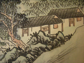 Chinese watercolor on silk landscape 丙辰秋月水石