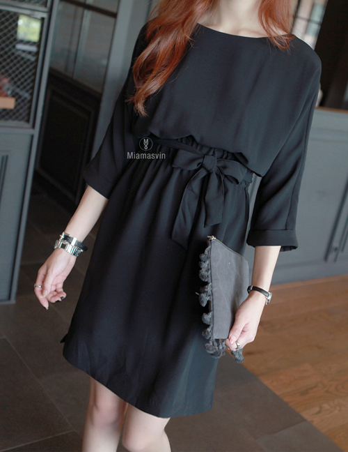 Belted Elastic Waist Dress