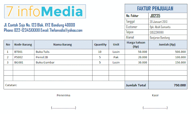 contoh faktur penjualan format layout pada contoh faktur penjualan di