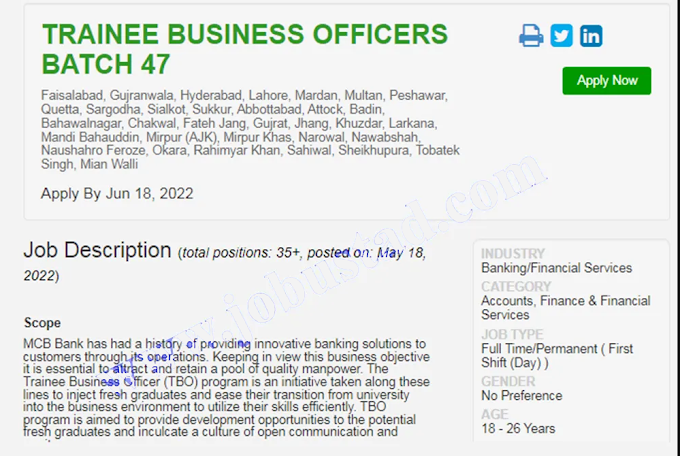MCB Trainee Business Officer Jobs 2022 Apply Online