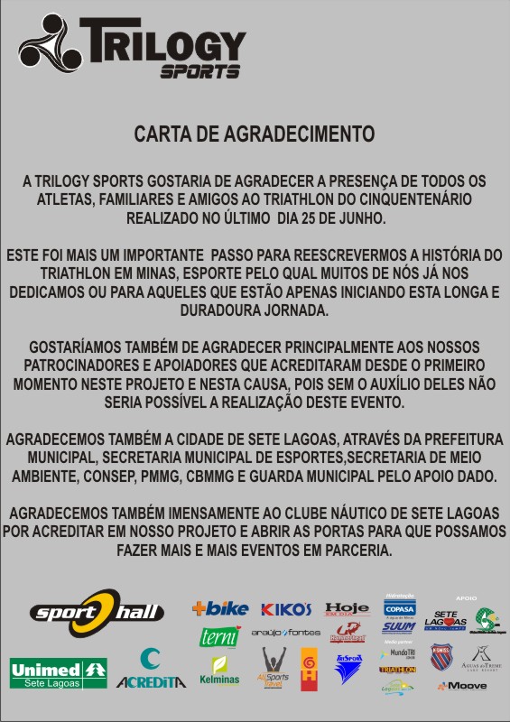 Pedal do Frango: CARTA DE AGRADECIMENTO - TRIATHLON DO 