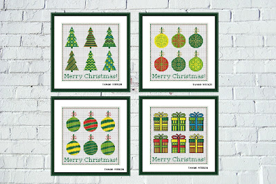 Simple Christmas cross stitch patterns Set of 4pcs New Year designs