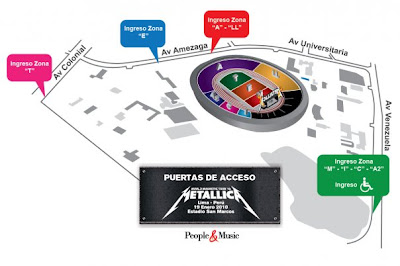 Rutas de acceso concierto de Metallica