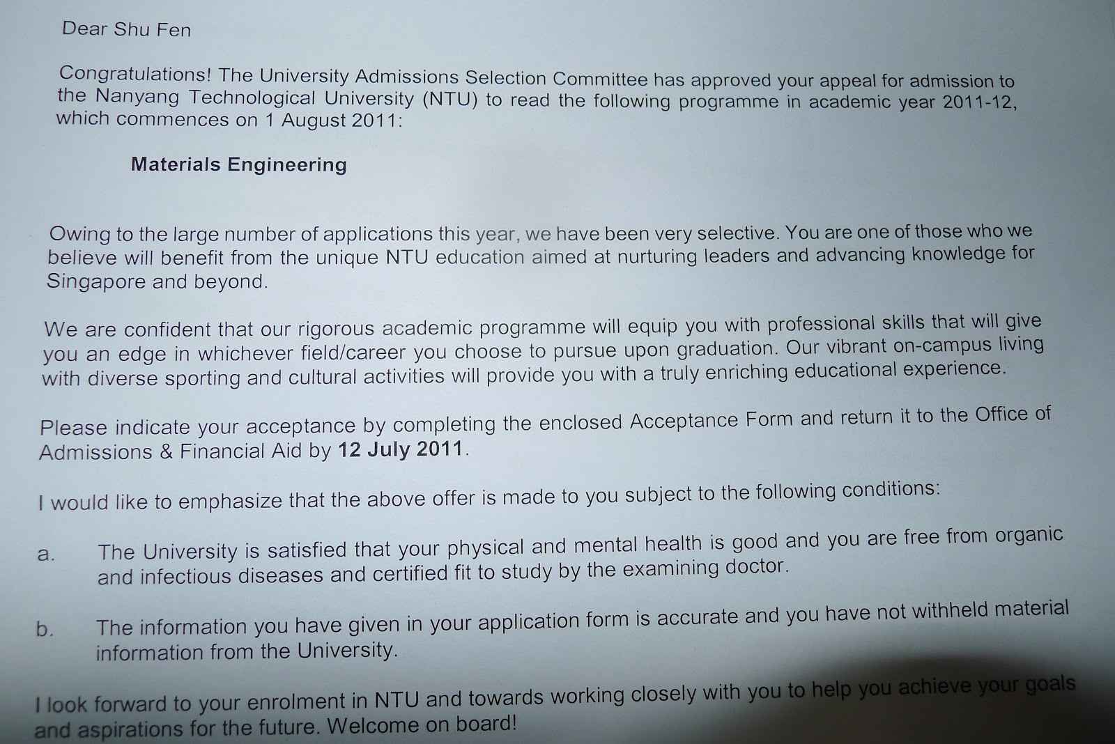 Appeal Letter Sample Nus I got into NTU, my appeal was successful!