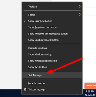 Right click on the taskbar and click Task Manager