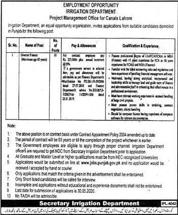 Irrigation Department Govt Of Punjab Jobs May 2020