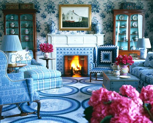 rustic, traditional design, mixing patterns, blue