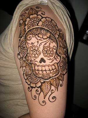 skull sleeve tattoos. Voodoo skull and vegetation