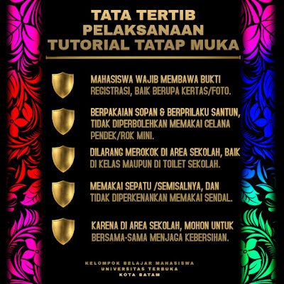 Agar pelaksanaan Berjalan dengan Baik dan Kondusif, Mohon kiranya untuk memperhatikan TATA TERTIB yang telah disepakati bersama (UPBJJ-UT, Pokjar UT Batam, Pihak Sekolah)