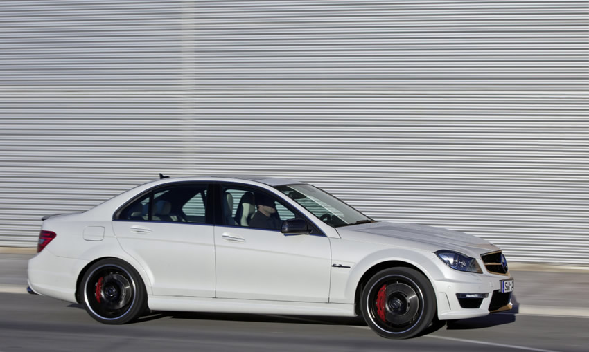 2012 MercedesBenz C63 AMG sedan features a new radiator grille with a large