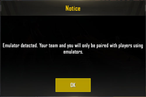 pemberitahuan PUBG mobile emulator detected