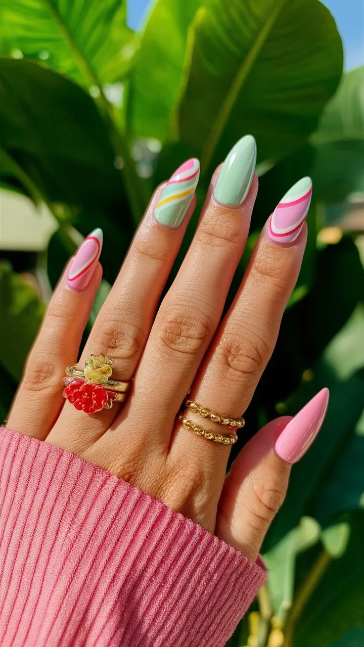 Cute Rainbow Swirls - Summer Nails Design Ideas