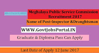 Meghalaya Public Service Commission Recruitment 2017– 59 Inspector, Draughtsman