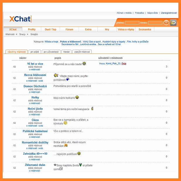 XChat přidává místnosti - Kategorie Pokec a klábosení