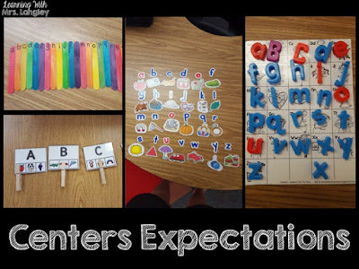 This post explains how I organize my alphabet centers in kindergarten and is a perfect read for back to school. These letter sound and identification centers are fun for students and easy for me to give directions to all because of pictures! See how I use these in our everyday schedule. #backtoschool #classroomorganization #kindergartencenters #kindergarten