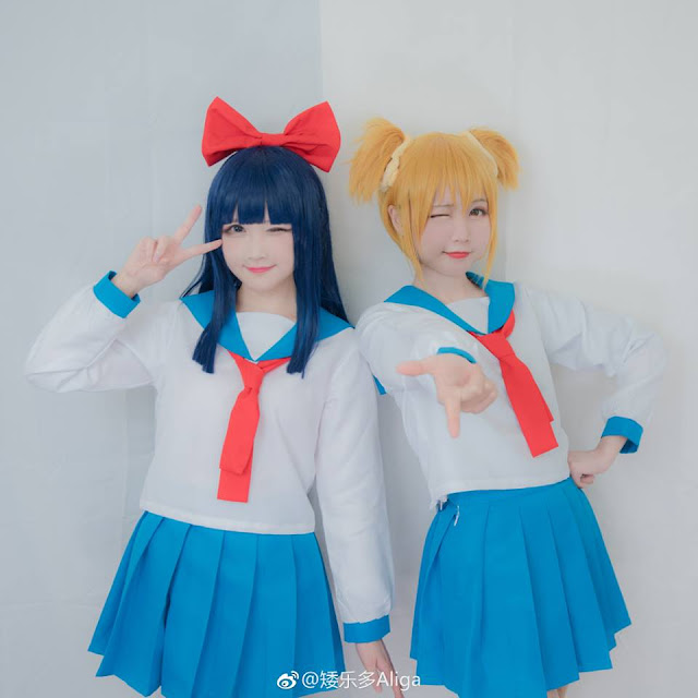 Foto Cosplay Popuko dan Papimi dari Anime Poputepipikku oleh Aliga dan Yitouai