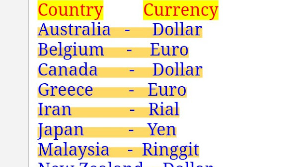 General Knowledge  - Conversion in World Currency most Countries