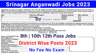 Srinagar Anganwadi Posts 2023,jk anganwadi worker posts 2023, Srinagar anganwadi worker posts 2023,