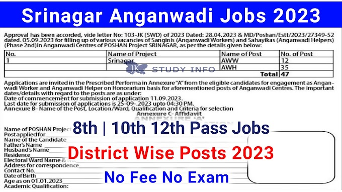 Srinagar Anganwadi Posts 2023 | JK Anganwadi Recuritment Notfication 2023