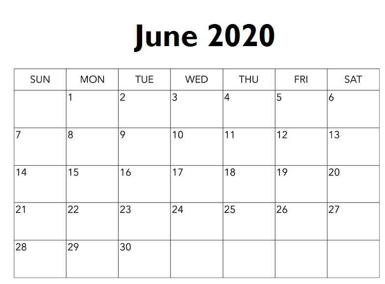 June 2020 Calendar Landscape