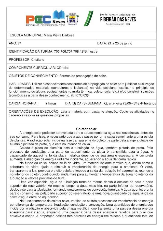 Atividade de Ciências- Coletor Solar