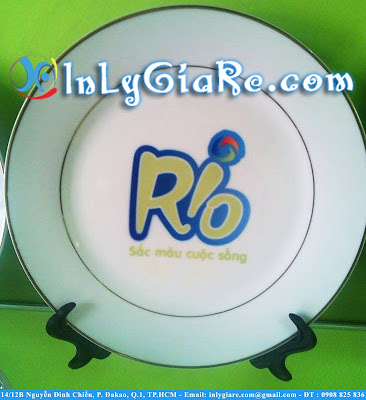 In Hình-Logo Lên Đĩa Sứ Viền Vàng 21cm