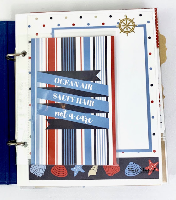 By the Sea Nautical Scrapbook Album page with seashells & stripes