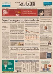 Il Sole 24 Ore del 11 Aprile 2013 | ISSN 0391-786X | PDF HQ | Quotidiano | Economia | Finanza | Politica
Il Sole 24 Ore è il quotidiano economico più venduto tra quelli pubblicati in Italia e il terzo giornale d'informazione più venduto nel paese dopo il Corriere della Sera e La Repubblica.
La testata nacque il 9 novembre 1965 dalla fusione di due quotidiani: Il Sole, fondato nel 1865, e 24 Ore, nato nel 1946.