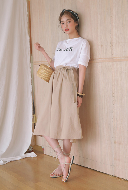 A-Line Self-Tie Midi Skirt