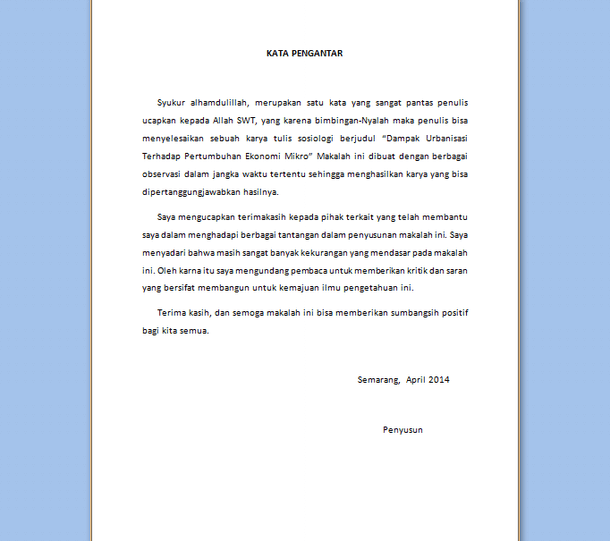 Contoh Kata Pengantar Makalah Format Microsoft Word 