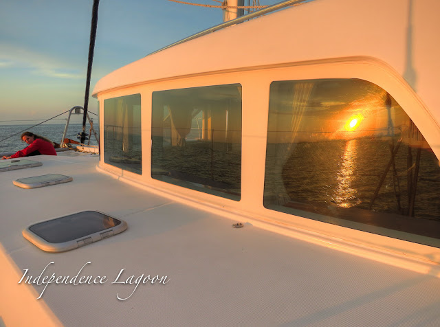 Sunset on a Lagoon 440 sailing catamaran, Cancun, Mexico