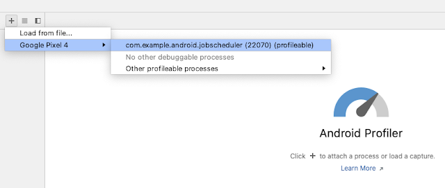 A screenshot of the process selection in Android Studio Profiles