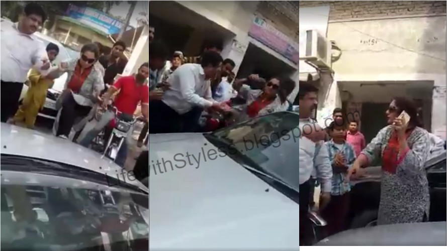 'Lahori aunty' gone crazy! Holds up the Traffic after getting into an accident