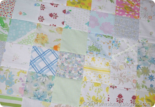 Vintage Sheet Quilt Closeup