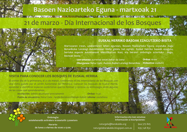 Cartel de la visita al jardín botánico por el Día Internacional de los Bosques