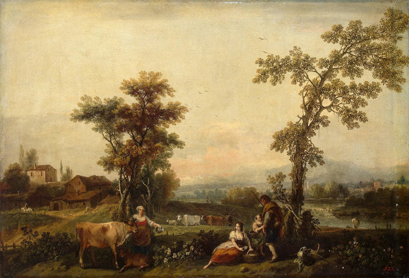Landscape with a Woman Leading a Cow by Francesco Zuccarelli - Landscape Paintings from Hermitage Museum