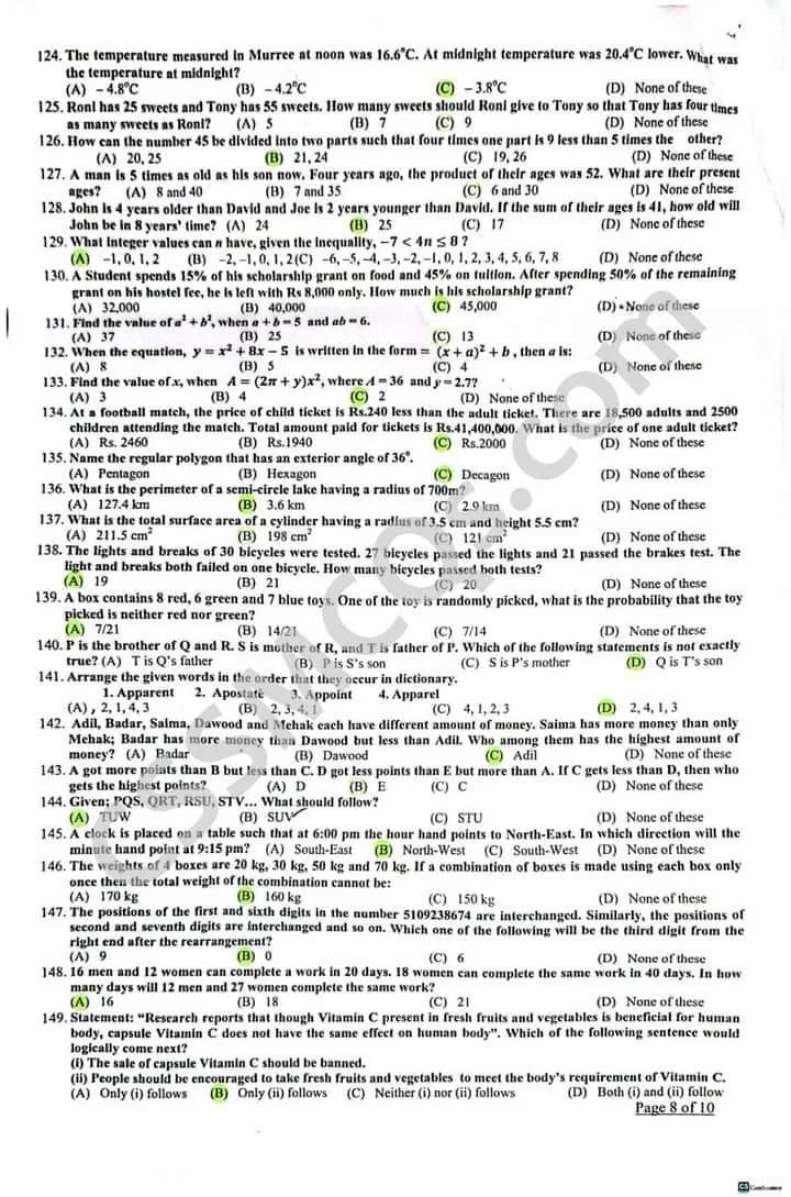 CSS MPT 2024 Paper Solved MCQs with Answers