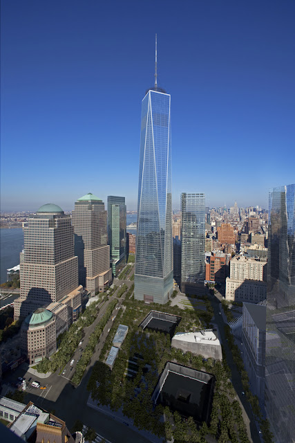 Photo of new One World Trade Center as seen from the hotel across the site