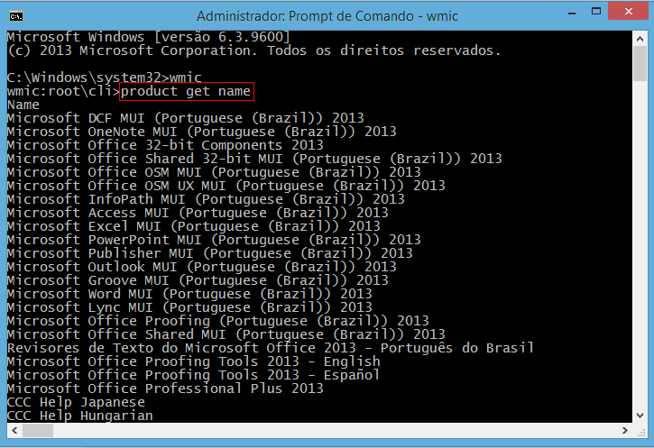 WMIC Product get name