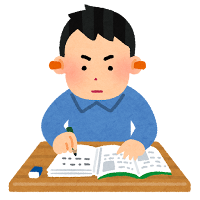 耳栓をして勉強をする人のイラスト（男性）